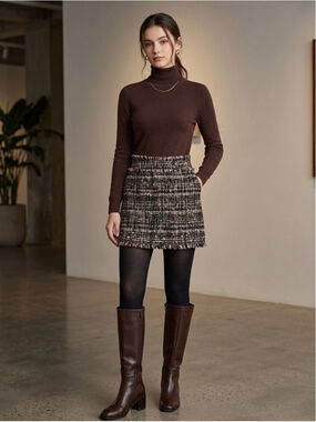 Ramy Brook Skirt Tweed Mini Skirt Black Tan Pink Multi-color